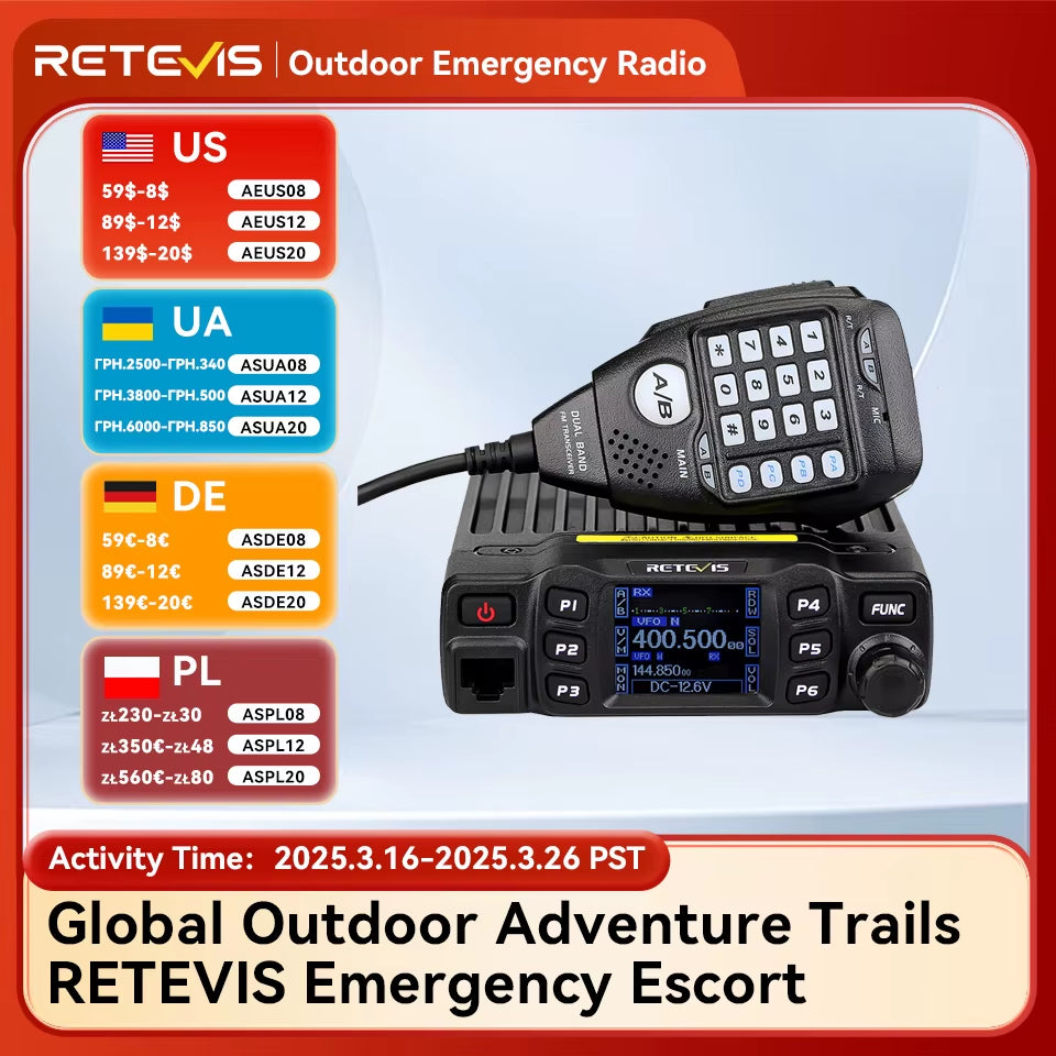 RT95 Car Radio with Screen Ham Car Mobile Radio Station Autoradio Two-Way Radio 25W VHF UHF CHIRP Anytone Base Station