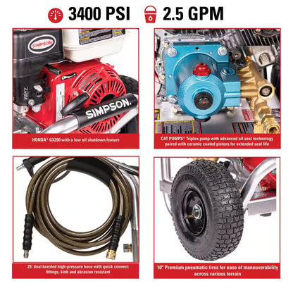 3600 PSI 2.5 GPM Cold Water Gas Pressure Washer with HONDA GX200 Engine