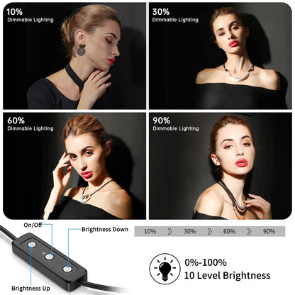 13" LED RGB Selfie Ring Light Tripod Stand & Phone Holder 10 Brightness Level 26 Light Modes Dimmable Ringlight for Beauty Makeup Live Streaming Youtube Video Photography Shooting